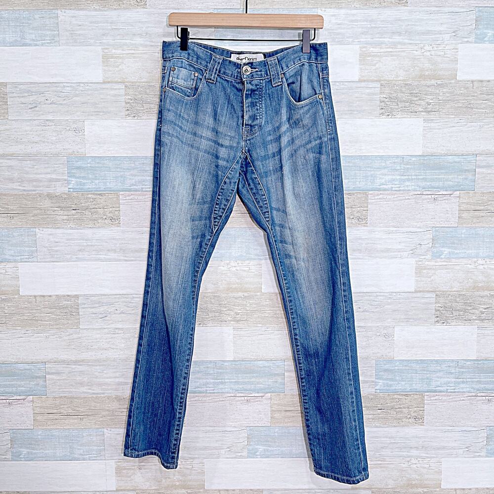 Paper Denim & Cloth Straight Leg Button Fly Stretch Jeans Medium Wash Mens 30x31